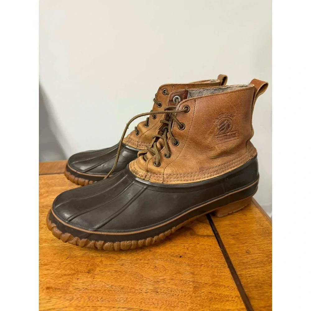 LaCrosse Suburban Mens 12 Duck Boots Brown Leather Rubber Waterproof Made in USA